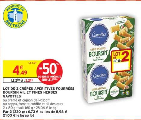 GAVOTTES LOT DE 2 CRÊPES APÉRITIVES FOURRÉES BOURSIN AIL ET FINES HERBES