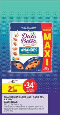 DACO BELLO AMANDES GRILLÉES MAXI SANS SEL AJOUTÉ