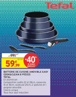 TEFAL BATTERIE DE CUISINE AMOVIBLE EASY COOK&CLEAN 8 PIÈCES