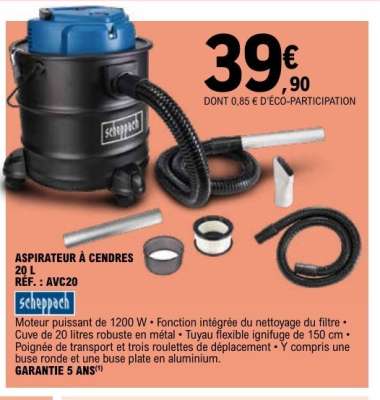 ASPIRATEUR À CENDRES 20 L