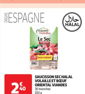 Saucisson Sec Halal Volaille Et Bœuf Oriental Viandes - 30 tranches
150 g