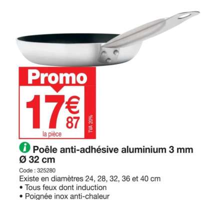 Poêle anti-adhésive aluminium 3 mm Ø 32 cm