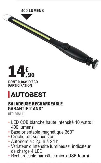 AUTOBEST BALADEUSE RECHARGEABLE GARANTIE 2 ANS
