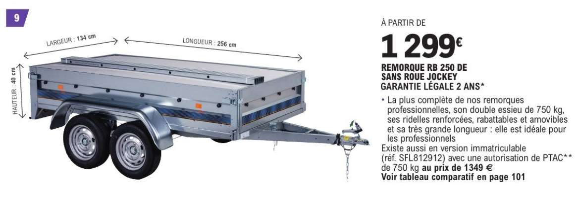 REMORQUE RB 250 DE SANS ROUE JOCKEY