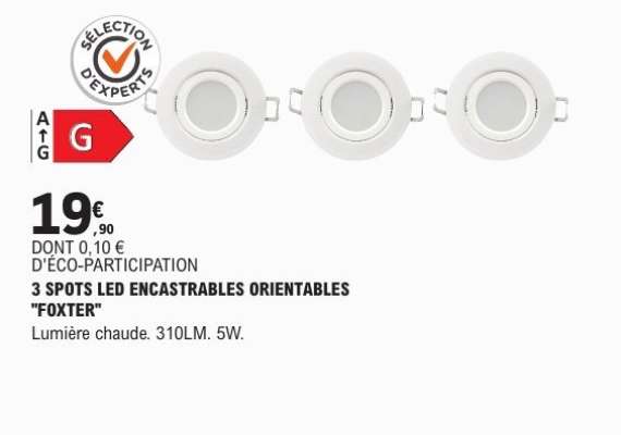 3 SPOTS LED ENCASTRABLES ORIENTABLES "FOXTER"