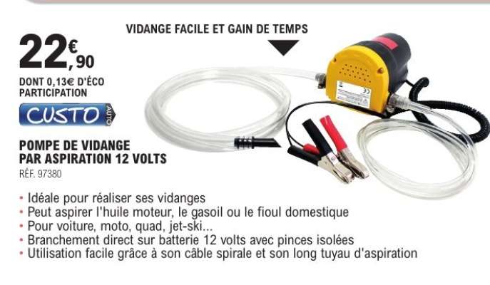 POMPE DE VIDANGE PAR ASPIRATION 12 VOLTS