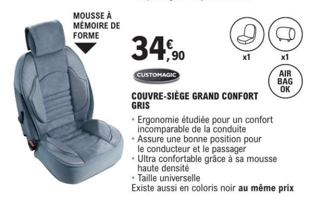 COUVRE-SIÈGE GRAND CONFORT GRIS