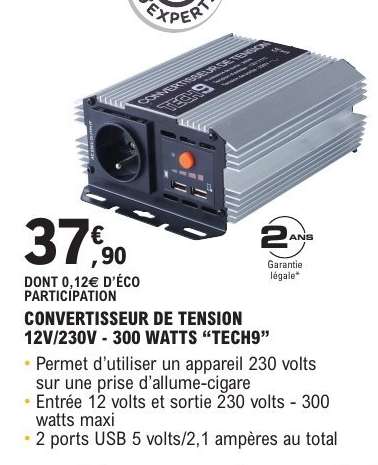 CONVERTISSEUR DE TENSION 12V/230V - 300 WATTS 'TECH9'