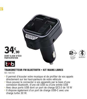 TRANSMETTEUR FM BLUETOOTH + KIT MAINS LIBRES