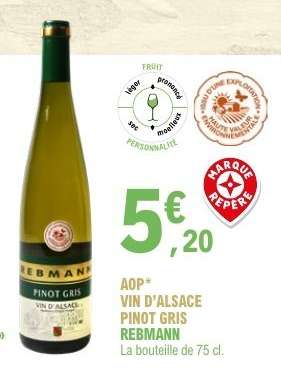 AOP VIN D'ALSACE PINOT GRIS REBMANN