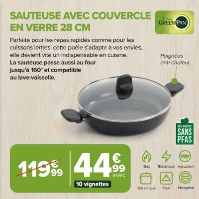 SAUTEUSE AVEC COUVERCLE EN VERRE 28 CM