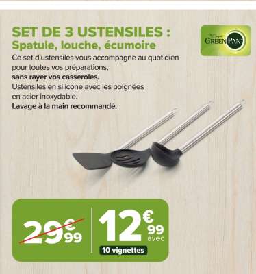 SET DE 3 USTENSILES : Spatule, louche, écumoire