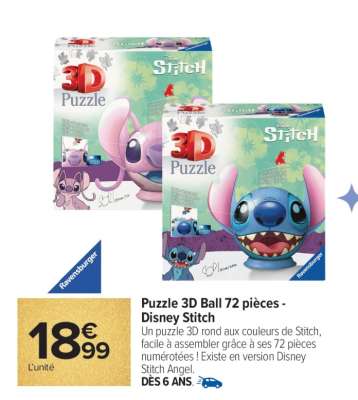 Puzzle 3D Ball 72 pièces - Disney Stitch