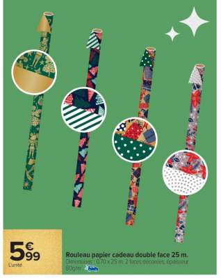 Rouleau papier cadeau double face 25 m