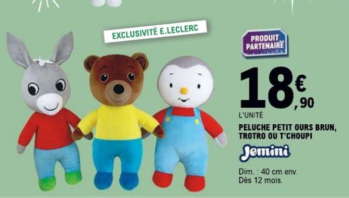 PELUCHE PETIT OURS BRUN, TROTRO OU T'CHOUPI