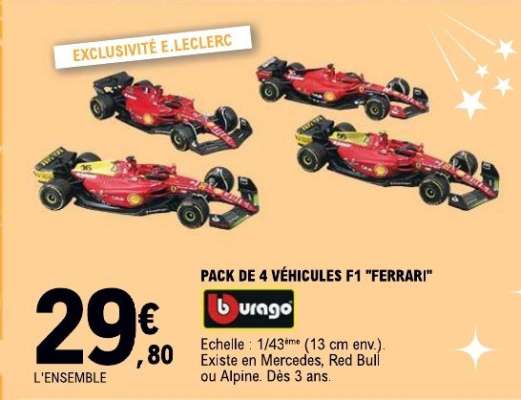 PACK DE 4 VÉHICULES F1 "FERRARI"