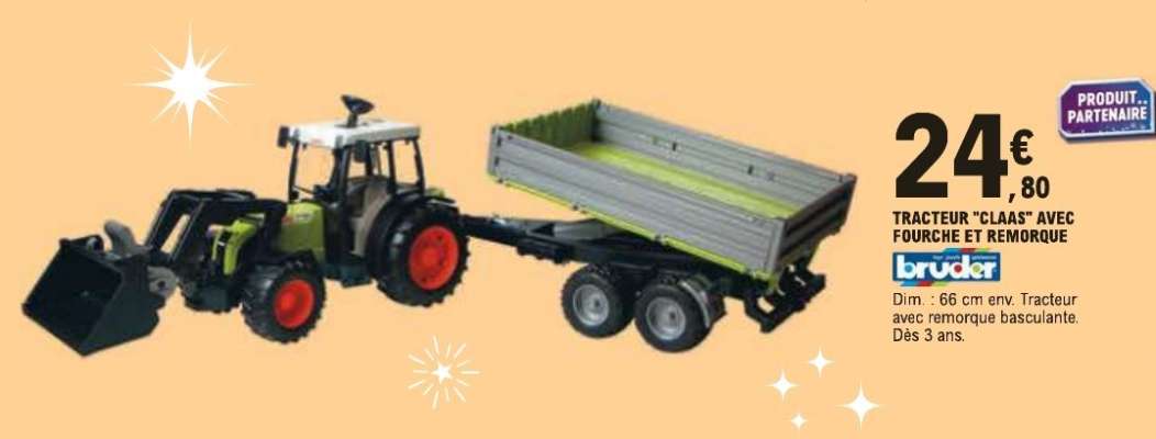 TRACTEUR 'CLAAS' AVEC FOURCHE ET REMORQUE