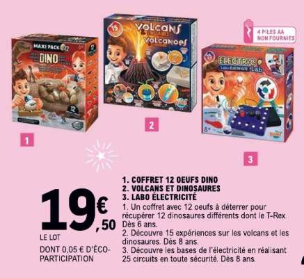 COFFRET 12 OEUFS DINO, VOLCANS ET DINOSAURES, LABO ÉLECTRICITÉ