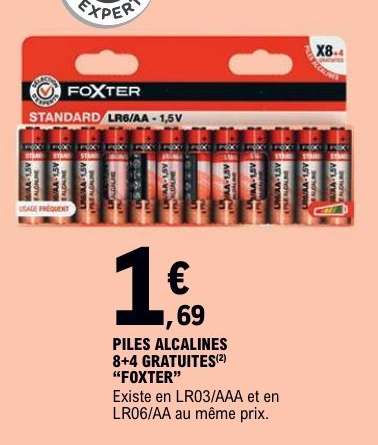 Piles Alcalines 8+4 Gratuites 'Foxter'