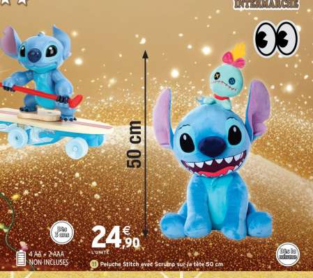 Peluche Stitch avec Scrump sur la tête 50 cm