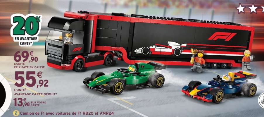 Camion de F1 avec voitures de F1 RB20 et AMR24