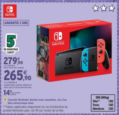Console Nintendo Switch avec manettes Joy-Con bleu néon/rouge néon