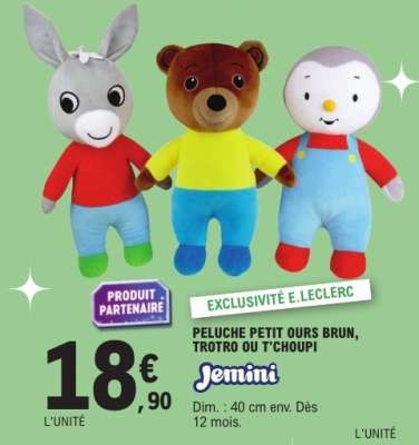 PELUCHE PETIT OURS BRUN, TROTRO OU T'CHOUPI