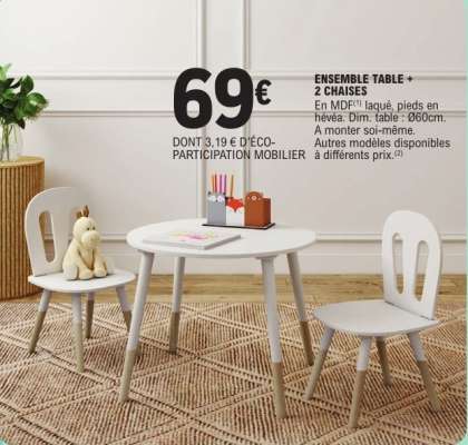 ENSEMBLE TABLE + 2 CHAISES