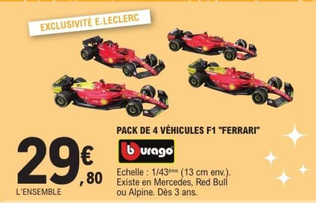 PACK DE 4 VÉHICULES F1 "FERRARI"