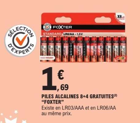 Piles Alcalines 8+4 Gratuites 'Foxter'