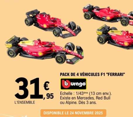 PACK DE 4 VÉHICULES F1 "FERRARI"