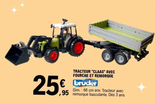 TRACTEUR 'CLAAS' AVEC FOURCHE ET REMORQUE
