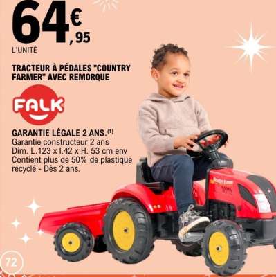 TRACTEUR À PÉDALES "COUNTRY FARMER" AVEC REMORQUE