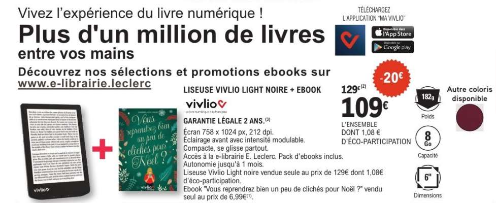 Liseuse Vivlio Light Noire + Ebook
