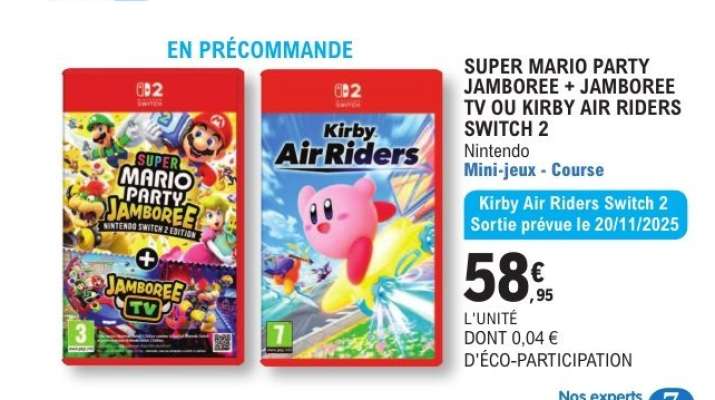 SUPER MARIO PARTY JAMBOREE + JAMBOREE TV OU KIRBY AIR RIDERS SWITCH 2