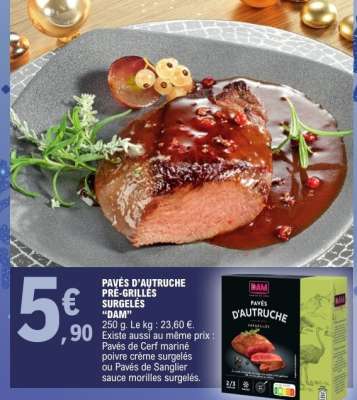 PAVÉS D'AUTRUCHE PRE-GRILLÉS SURGELÉS "DAM"