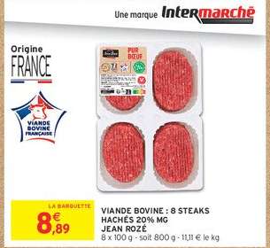 Viande Bovine: 8 Steaks Hachés 20% MG