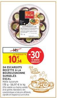 24 ESCARGOTS RECETTE À LA BOURGUIGNONNE SURGELÉS ESCAL