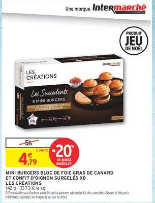 MINI BURGERS BLOC DE FOIE GRAS DE CANARD ET CONFIT D'OIGNON SURGELÉS X8 LES CRÉATIONS