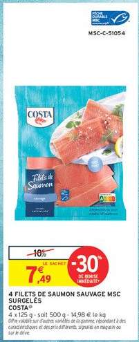 4 FILETS DE SAUMON SAUVAGE MSC SURGELÉS