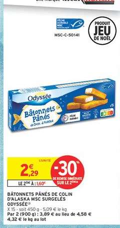 BÂTONNETS PANÉS DE COLIN D'ALASKA MSC SURGELÉS ODYSSÉE
