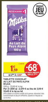 TABLETTE CHOCOLAT AU LAIT DU PAYS ALPIN MILKA