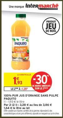 100% PUR JUS D'ORANGE SANS PULPE PAQUITO