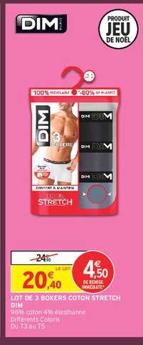 LOT DE 3 BOXERS COTON STRETCH DIM