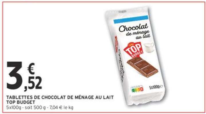 TABLETTES DE CHOCOLAT DE MÉNAGE AU LAIT TOP BUDGET