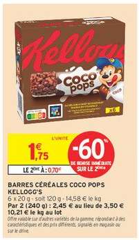 Barres Céréales Coco Pops Kellogg's