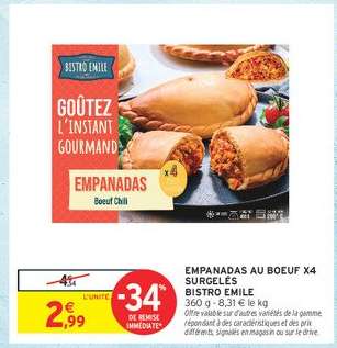 EMPANADAS AU BOEUF X4 SURGELÉS BISTRO EMILE