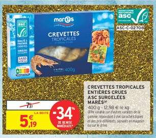 Crevettes Tropicales Entières Crues ASC Surgelées Marès