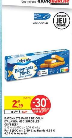 BÂTONNETS PANÉS DE COLIN D'ALASKA MSC SURGELÉS ODYSSÉE
