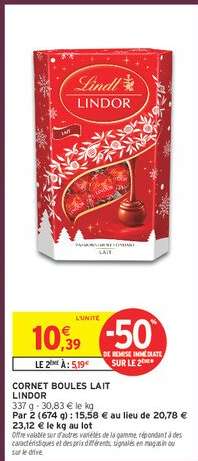 CORNET BOULES LAIT LINDOR